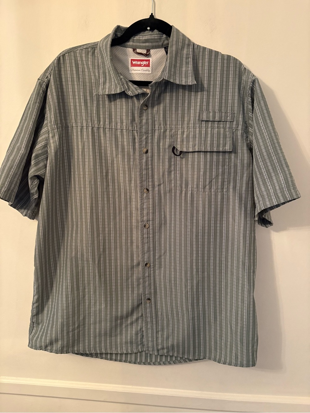Wrangler Men’s Striped Short Sleeve Shirt Outdoor Fishing Utility Casual Sz L